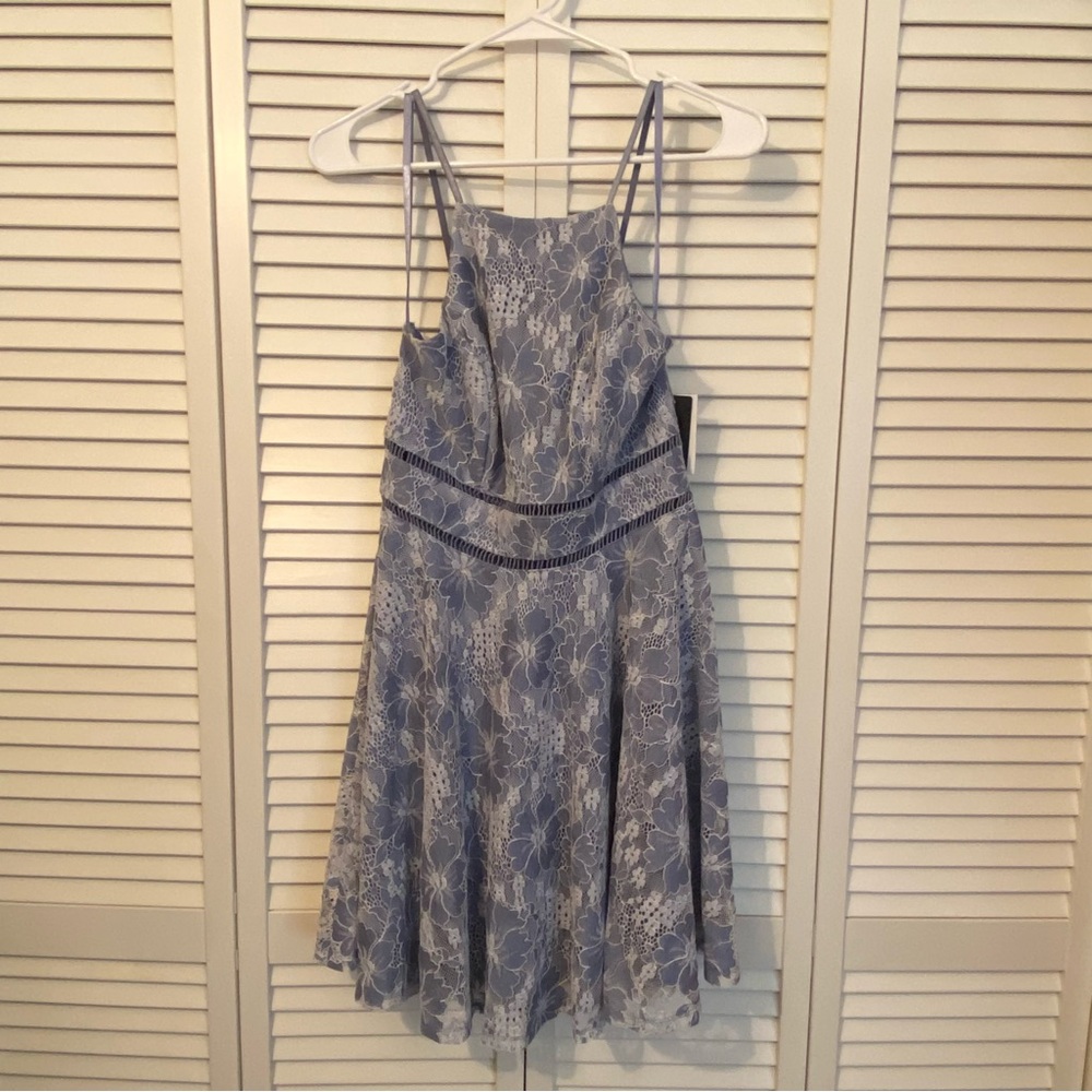 City Triangles NWT Fit & Flare Dress Periwinkle Blue Purple white Ivory Lace 9